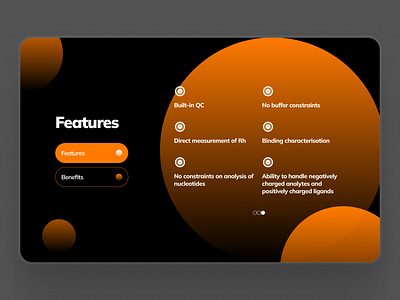 fidabio: Future of Protein Analysis | Biotech Features Section biology biotech dark mode dark ui feature feature list feature ui features features list features section features ui gradient list list ui molecule nanoparticle orange protein science therapeutics