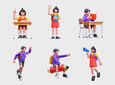 Back to School 3d 3d character 3d illustration back to school boy character girl school student