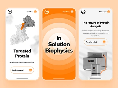 fidabio: Future of Protein Analysis | Mobile Overview UIUX 3d biology biotech biotech website clean drug discovery gradient minimal molecule orange protein protein analysis responsive science science website soft therapeutics therapeutics website ui ui design