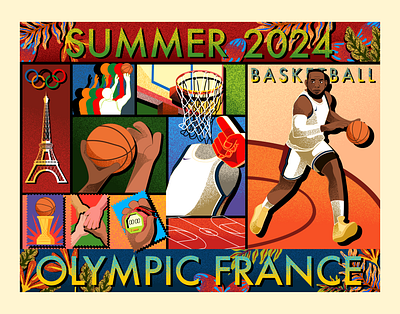 Basketball - Summer Olympic Illustration ball basketball basketballl illustration digital illustration france gradient illustration olympic olympic 2024 olympics illustration paris paris olympics rora sisters summer illustration summer olympics vector illustration