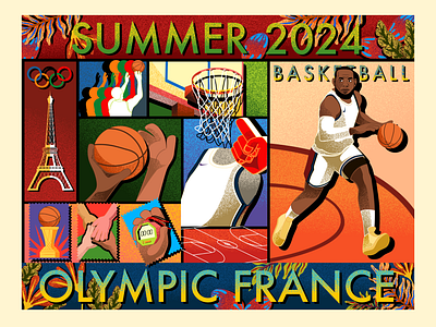 Basketball - Summer Olympic Illustration ball basketball basketballl illustration digital illustration france gradient illustration olympic olympic 2024 olympics illustration paris paris olympics rora sisters summer illustration summer olympics vector illustration