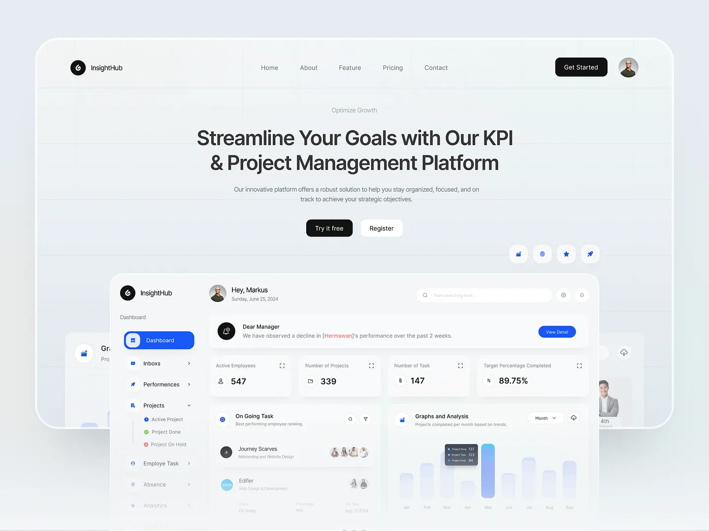 Modern App Development Website Design for KPI & Project Management