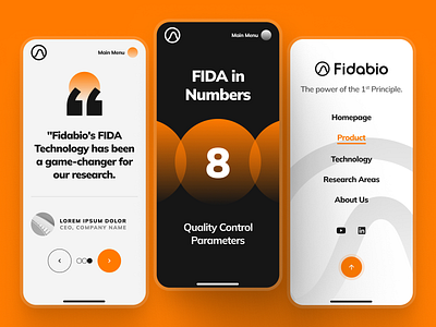 fidabio: Future of Protein Analysis | Mobile Overview UIUX biology biotech biotech landing page biotech ui biotech web design biotech website clean drug discovery gradient minimal mobile nanolipid nanoparticle orange protein protein analysis responsive science therapeutics web design