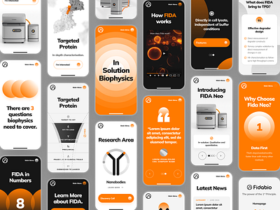 fidabio: Future of Protein Analysis | Biotech Mobile Overview UI 3d biology biotech biotech landing page biotech web design biotech website clean drug discovery minimal mobile modern orange product visualization protein protein analysis responsive science soft therapeutics web design