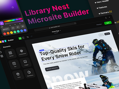 Microsite Builder builder clean color picker dark dark mode dark theme design desktop edit landing page library microsite microsite builder saas site ui uiux web tools website website tools