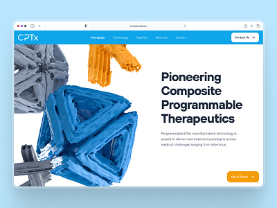 cptx.bio: Programmable DNA Therapeutics | Biotech Website UI 3d biology biotech biotech landing page biotech web design biotech website blue clean dna drug discovery landing page minimal nanoparticle nanotech nanotechnology orange protein science web design webflow