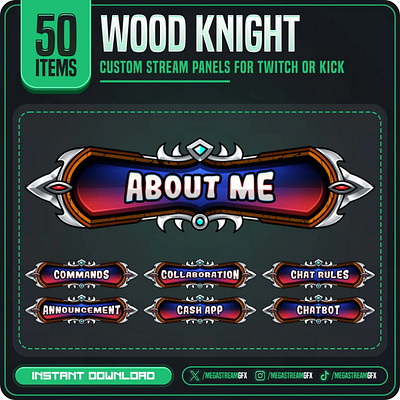 Wood Knight Twitch Panels panel bundlle pack