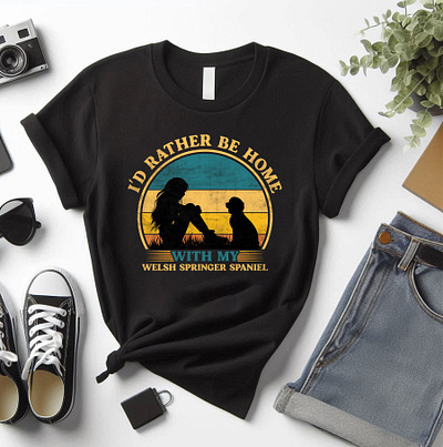 Welsh Springer Spaniel Dog T shirt Design guitars