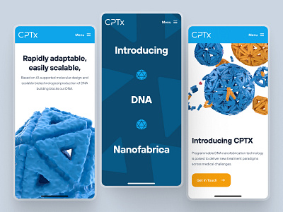 cptx.bio: Programmable DNA Therapeutics | Mobile Overview UIUX 3d biology biotech biotech landing page biotech web design biotech website blue clean dna drug discovery landing page minimal mobile modern molecule nanotechnology responsive therapeutics virus web design