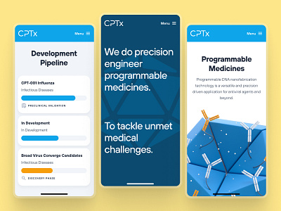 cptx.bio: Programmable DNA Therapeutics | Mobile UIUX 3d biology biotech biotech landing page biotech web design biotech website blue clean minimal mobile modern nanobody nanoparticle nanotechnology pipeline responsive science science website therapeutics virus