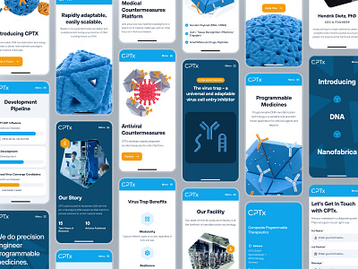 cptx.bio: Programmable DNA Therapeutics | Biotech Website UI 3d biology biotech biotech landing page biotech ui biotech web design biotech website blue clean drug discovery minimal mobile mobile ui molecule nanotechnology protein responsive science therapeutics virus