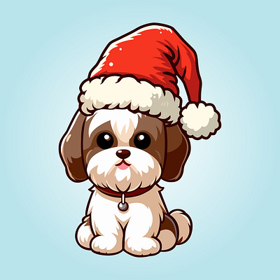 Cute Christmas Shih Tzu Standing Cartoon Vector cute dog vector dog shih tzu vector