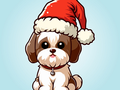 Cute Christmas Shih Tzu Standing Cartoon Vector cute dog vector dog shih tzu vector