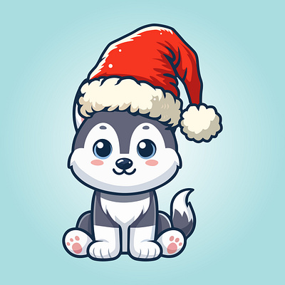 Cute Christmas Siberian Husky Standing Cartoon Vector christmas dog husky vector