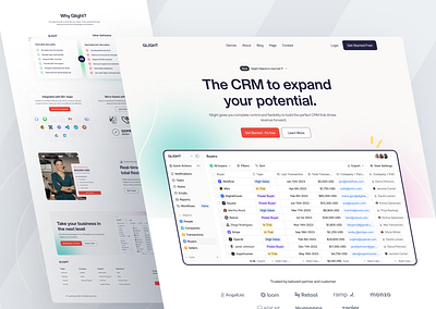 Glight CRM Website 2024 3d agency website animation branding design dribbble graphic design homepage homepage design homepagedesign illustration landing page logo turjadesign ui web webdesign website website concept website design