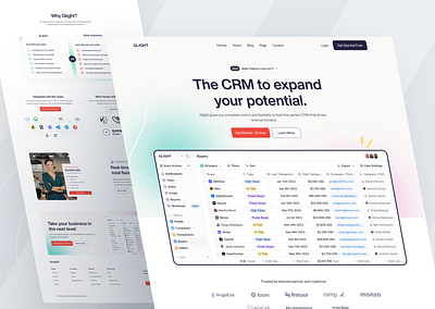 Glight CRM Website 2024 3d agency website animation branding design dribbble graphic design homepage homepage design homepagedesign illustration landing page logo turjadesign ui web webdesign website website concept website design