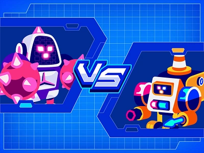 ToonBot 🤖 - PunchBot VS ReprBot animation battle game battle screen boxing brawl star character character design character profile game game art game design healing illustration melee mid range motion game robot robot game tank waiting screen