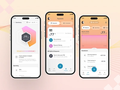Money Maintenance & Tracking App balance bills card balance money maintanance payments request money spending summary total money track ui