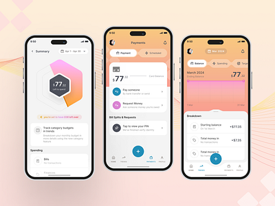 Money Maintenance & Tracking App balance bills card balance money maintanance payments request money spending summary total money track ui
