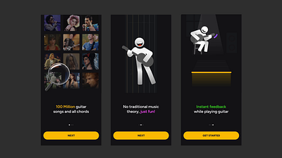 Onboarding animations for Chord AI ai animation chord getstarted guitar illustration learning minimal motion graphics pictogram ui