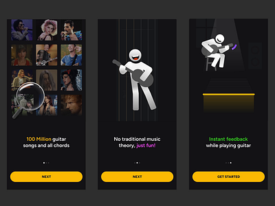 Onboarding animations for Chord AI ai animation chord getstarted guitar illustration learning minimal motion graphics pictogram ui