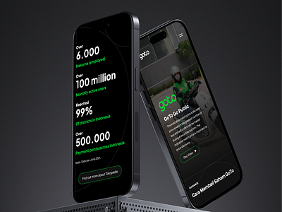 Landing Page | Goto Corporate clean corporate dark dark theme design goto iphone landing page lite mobile mobile site number product design site tokopedia ui website