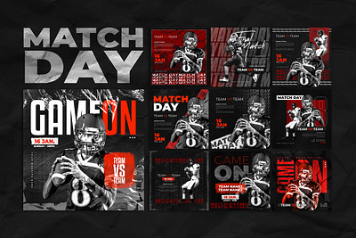 Match day design american football basketball design e sports event facebook flyer football graphic design instagram man of the match match match date match day match time mvp design player of the match social media sports template