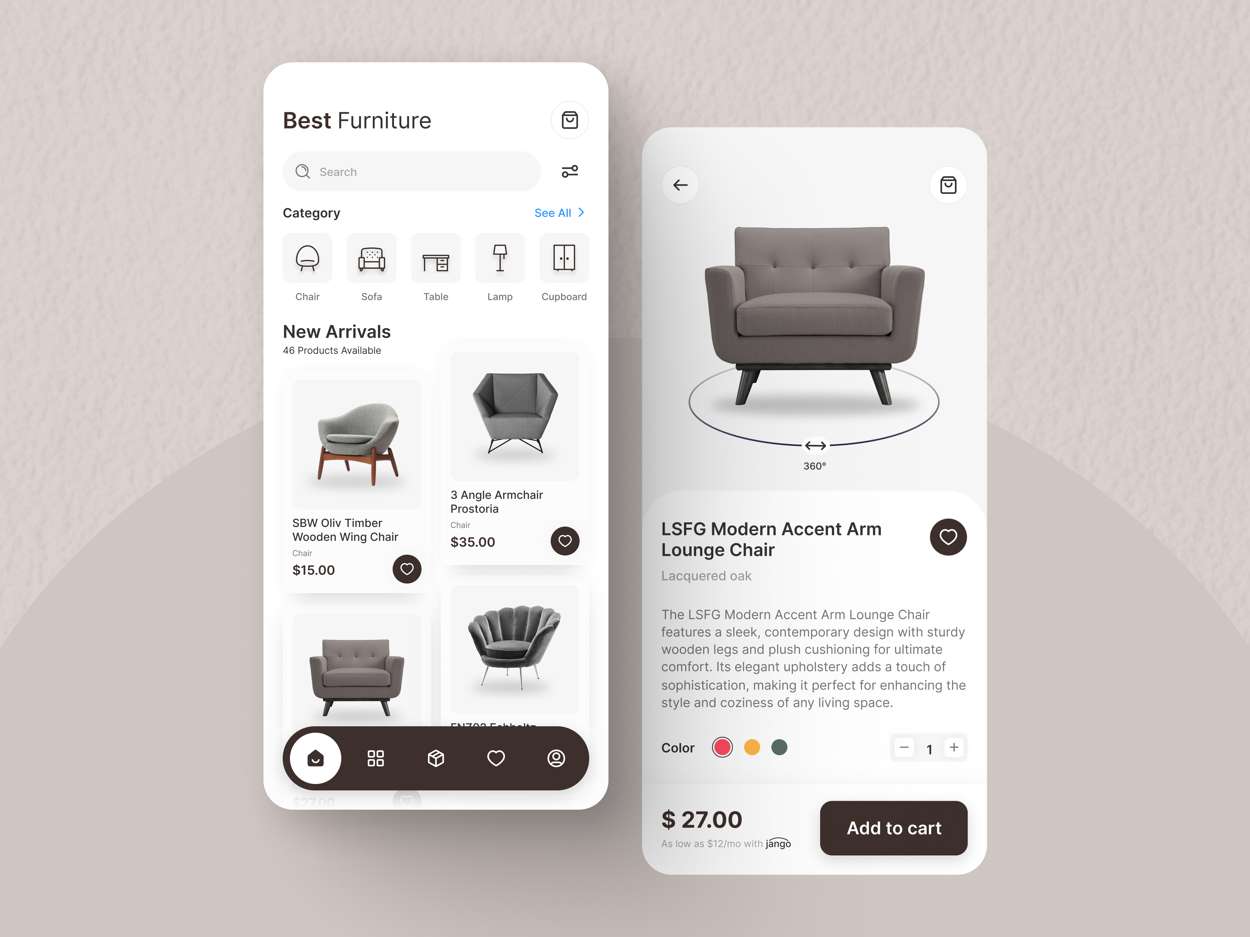 Furniture Mobile App app app design design design inspiration design trends figma furniture app mobile app mobile app design ui ui design uiux uiux design