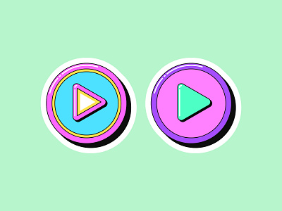 Play button stickers art button cartoon content design digital game icon illustration media movie music play player pop retro start sticker stream video