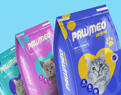 Pawmeo Brand Design 3d animal animation blender branding cat cgi client commercial design digital food graphic design illustration illustrator logo motion graphics pawmeo product vector