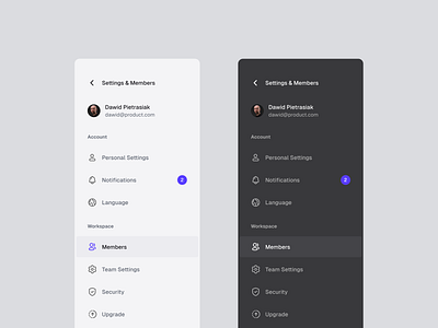 Sidebar Navigation - Light & Dark Theme app avatar dark financial light notification platform profile purple side menu sidebar system theme ui webdesign