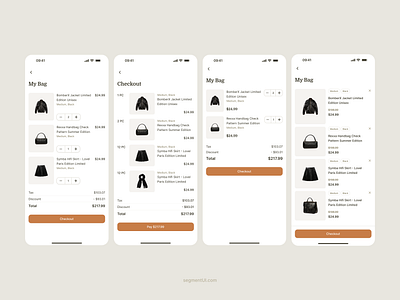 Cart / Bag android bag checkout clean design system fashion figma framer ios light minimal mobile serif ui ui kit vintage warm