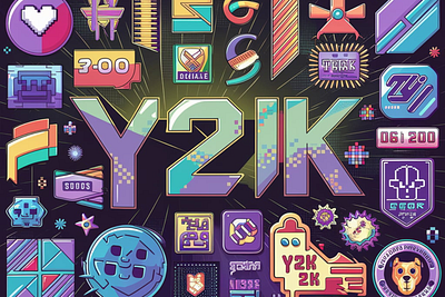 Y2K 240 Shapes Badges Graphic Styles branding design graphic design vector