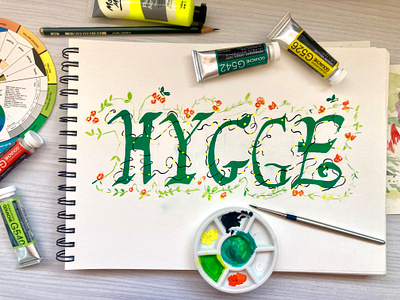 The hygge philosophy art calligraphy contented mood cozy denmark experimenting flowers gouache green happiness hygge illustration natasha gonzalez nature orange sketchbook