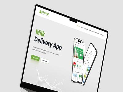 Milk Delivery App Landing Page app design app designer app landing page app ux behance daily design daily ux dashboard design designers dribbble figma landing page landing page design milk delivery app milk delivery software mobile ui ui design uiux