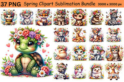 37 Spring Clipart Bundle, Spring Sublimation PNG 3d animation branding logo motion graphics ui