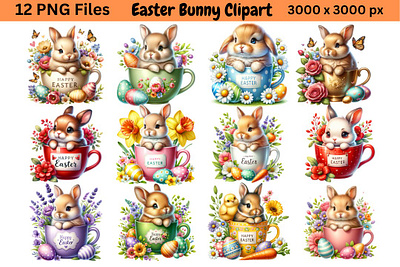 Cute Bunny Clipart Bundle, Happy Easter Sublimation PNG 3d animation branding graphic design logo motion graphics ui