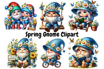 Cute Gnome Spring Clipart Sublimation PNG Design Bundle 3d animation branding graphic design logo motion graphics ui