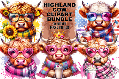 Cute Valentine Highland Cow Clipart Bundle Valentine 3d animation branding graphic design logo motion graphics ui