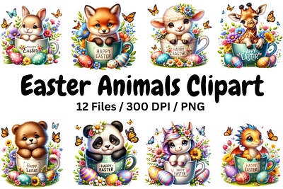 Easter Animals Clipart Bundle, Happy Easter Sublimation 3d animation graphic design logo motion graphics ui