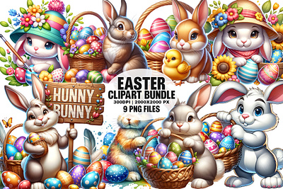 Easter Bunny Clipart Bundle Bunny clipart Happy Easter 3d animation graphic design logo motion graphics ui