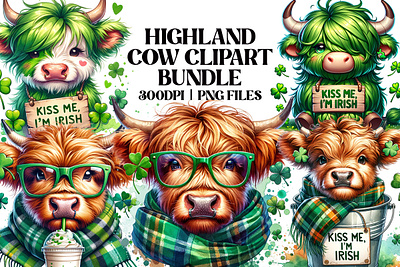 Highland Cow Clipart Sublimation St Patricks Day Clipart 3d animation graphic design logo motion graphics ui