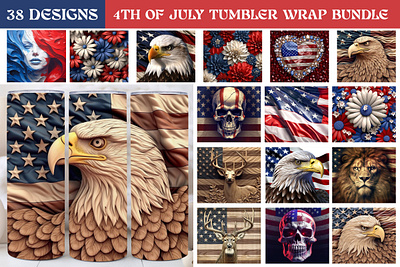 Patriotic Tumbler Wrap Bundle 3D Tumbler Sublimation Wrap 3d animation branding graphic design logo motion graphics ui