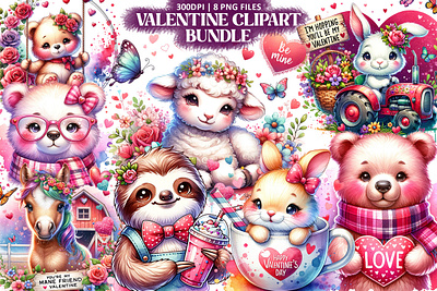 Valentine Clipart Watercolor Clipart Sublimation 3d animation graphic design logo motion graphics ui