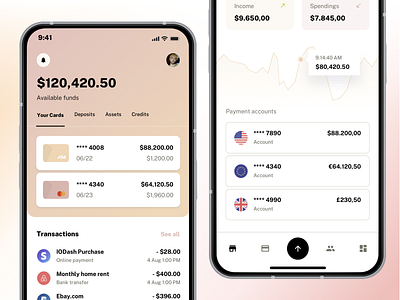 Credit Cards list from Financial App Template app bank app banking cards list credit card dashboard debit card finance finance ui kit fintech inspiration mobile app design mobile app template payment payment account transactions list ui ui kit ux wise