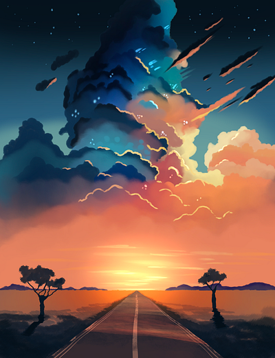 Illustration - Dramatic sky illustration sunset