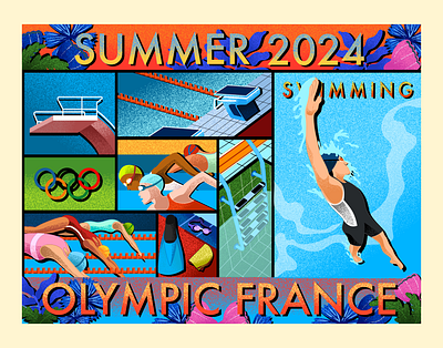 Swimming - Summer Olympic Illustration digital illustration france gradient olympic 2024 olympic illustration olympics paris paris olympics sport illustration summer olympics swimming swimming illustration swimming olympic vector illustration water