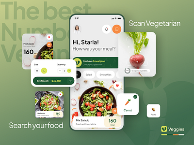 UI Elements for Vegan App android app branding card clean design food healthy ios logo thumbnail typography ui ui elements ui kit user interface ux vegan whitespace widget