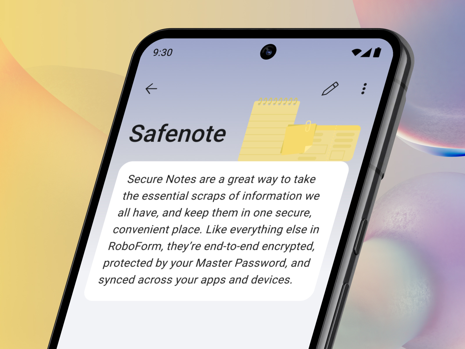 RoboForm for Android - Safenote android app clean modern note password manager roboform safenote security ui ux