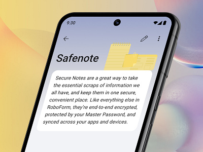 RoboForm for Android - Safenote android app clean modern note password manager roboform safenote security ui ux